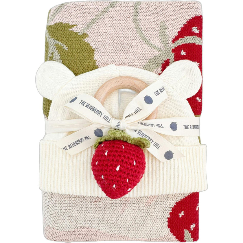 Blanket Hat Teether Gift Set - Strawberry