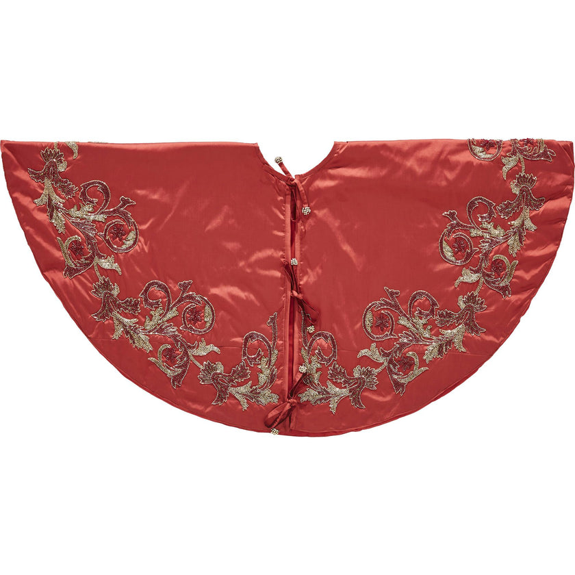 Imperial Design Hand Beaded Red Christmas Tree Skirt Red 60"