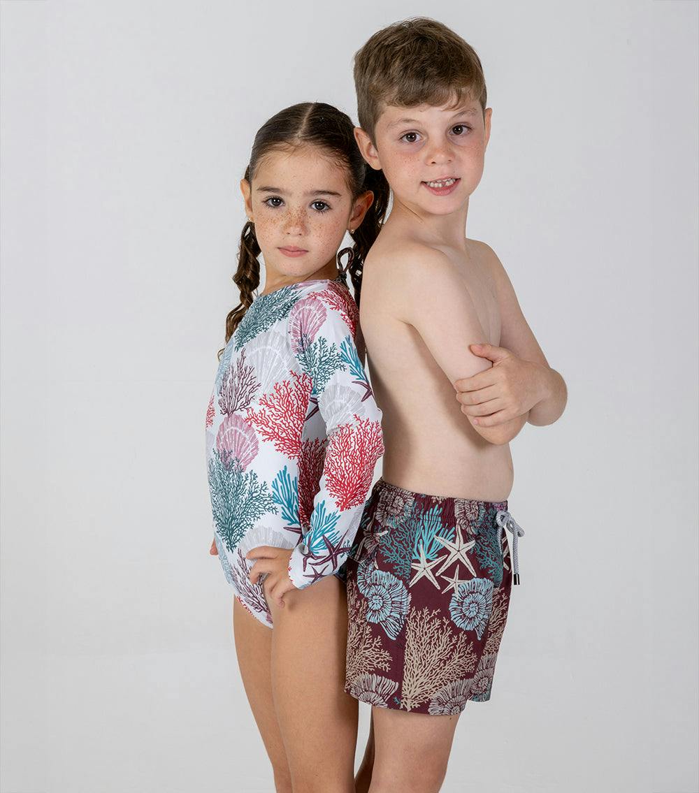 boys swim shorts burgundy corals