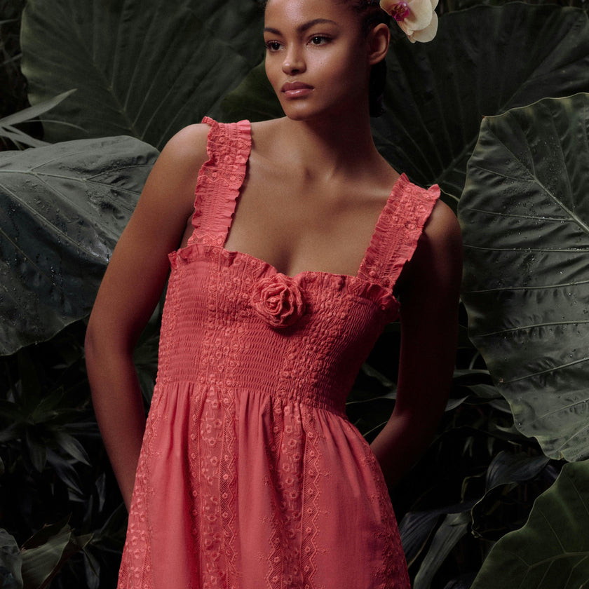 The Rosetta Nap Dress - Coral Voile Broderie