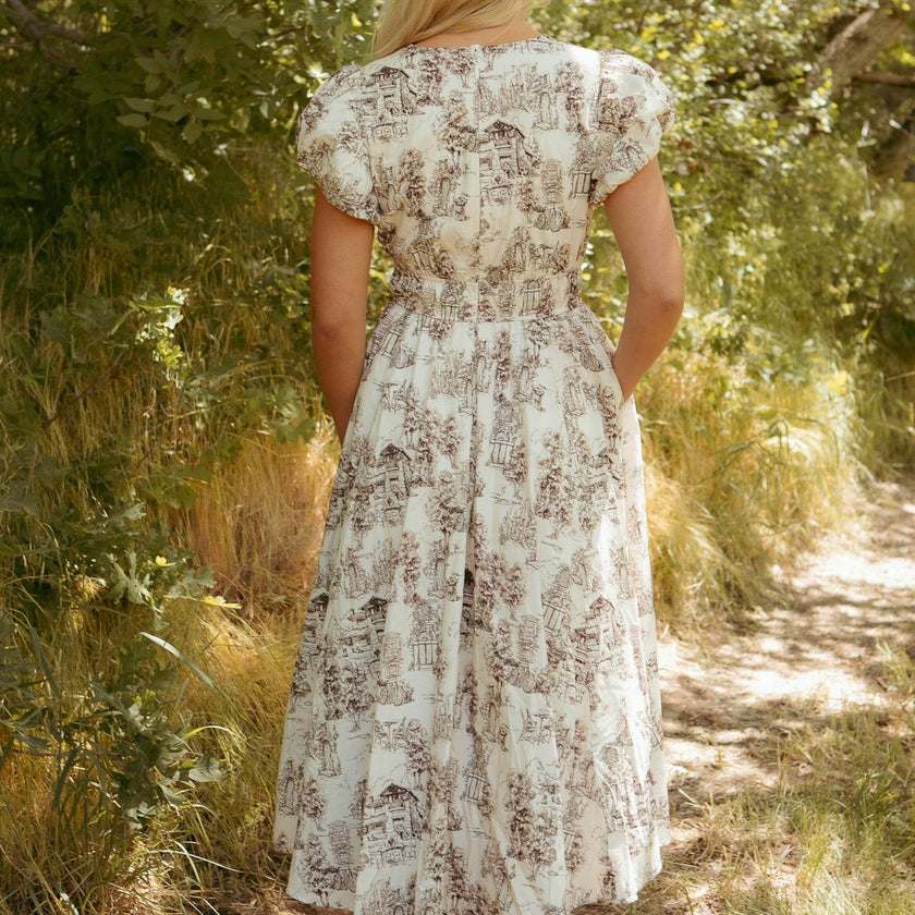 Zaza Midi Dress in Brown Toile