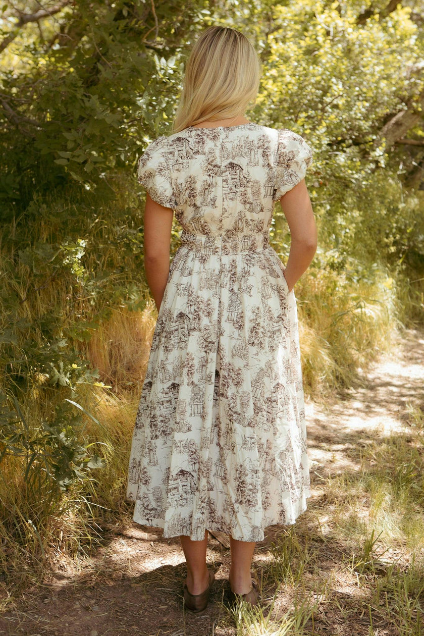 Zaza Midi Dress in Brown Toile