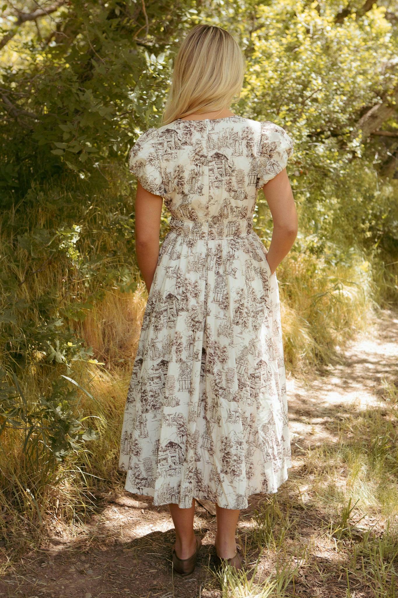 Zaza Midi Dress in Brown Toile
