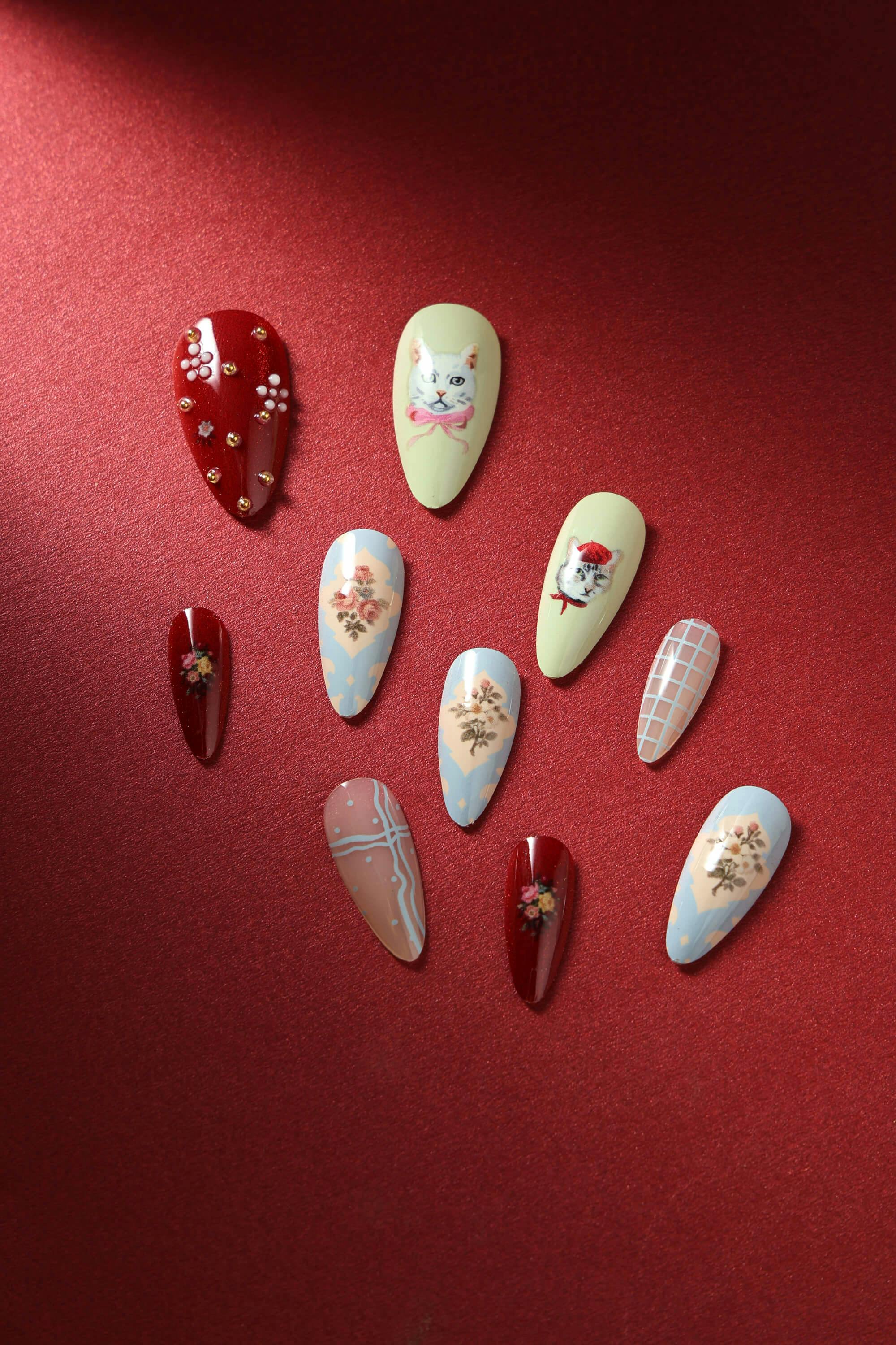 Cat Collage- Almond Press-On Nails