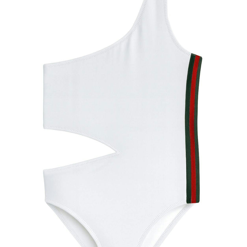 Side-Cut Side-Stripe One Shoulder Sleeveless Swimsuit
