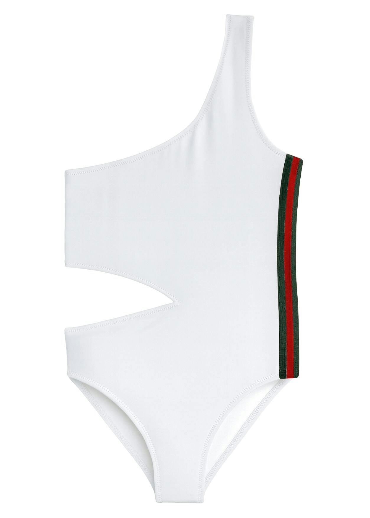 Side-Cut Side-Stripe One Shoulder Sleeveless Swimsuit