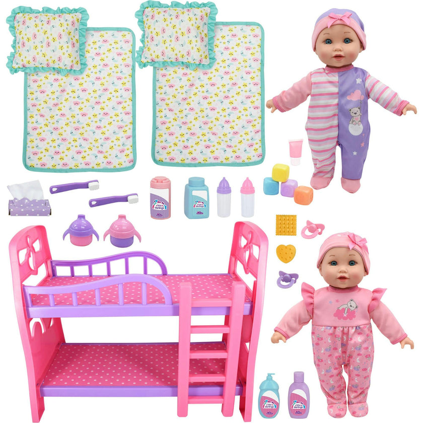 Little Darlings: 12" Twin Dolls Bedtime Fun Set - 29pc