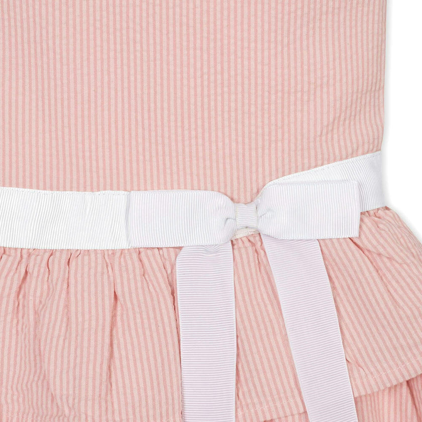 Organic Seersucker Ruffle Sleeve Peplum Dress, Pink