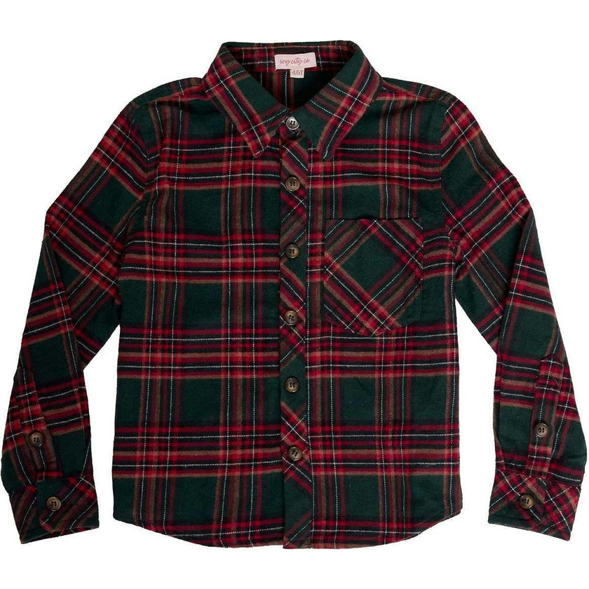 Boys John Shirt in Evergreen Plaid