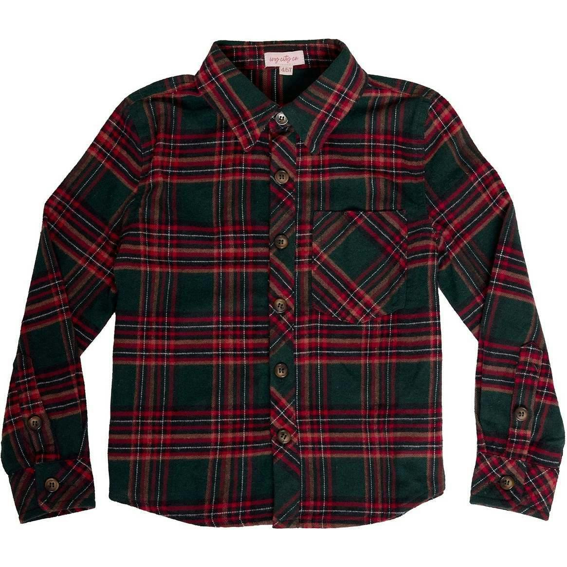 Boys John Shirt in Evergreen Plaid