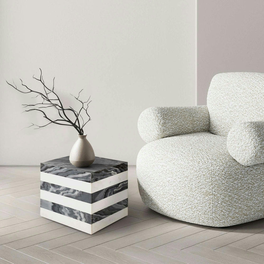 Felix 15" Contemporary Natural Marble Handmade Cube End Table