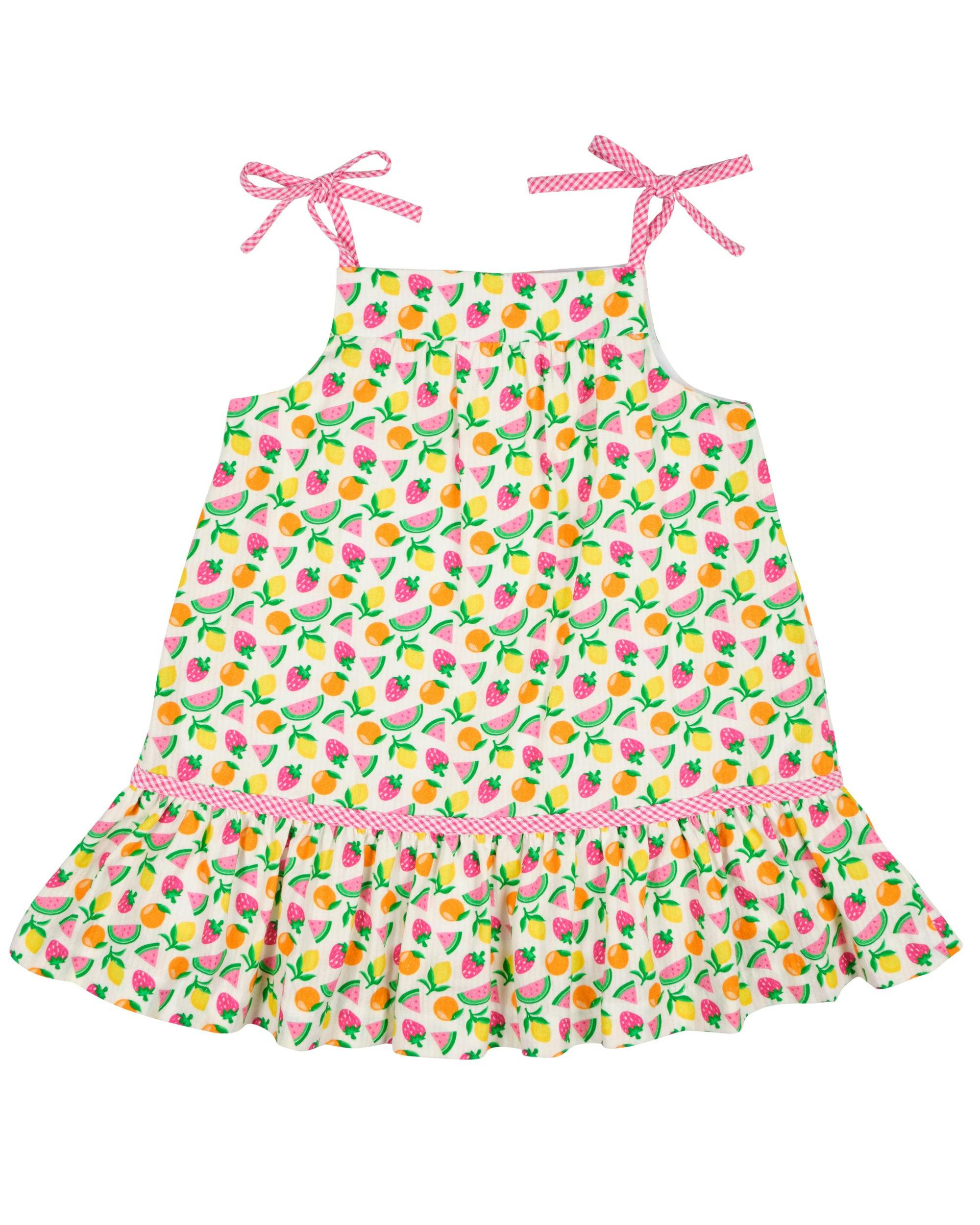 Printed Seersucker Dress With Fruit