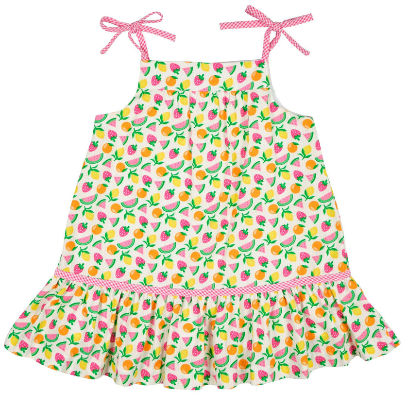 Printed Seersucker Dress With Fruit