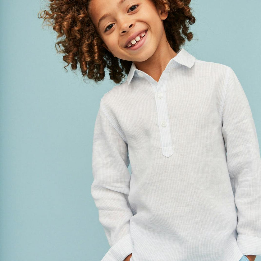 Light Blue Stripes 100% Linen Shirt