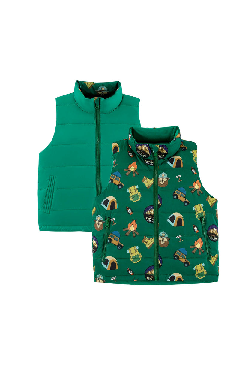 Casey Reversible Lightweight Down Puffer Vest, Camping Adventure