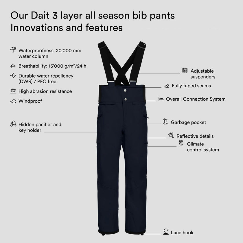 Dait All Season 3-Layer Waterproof Adjustable Bib Pants