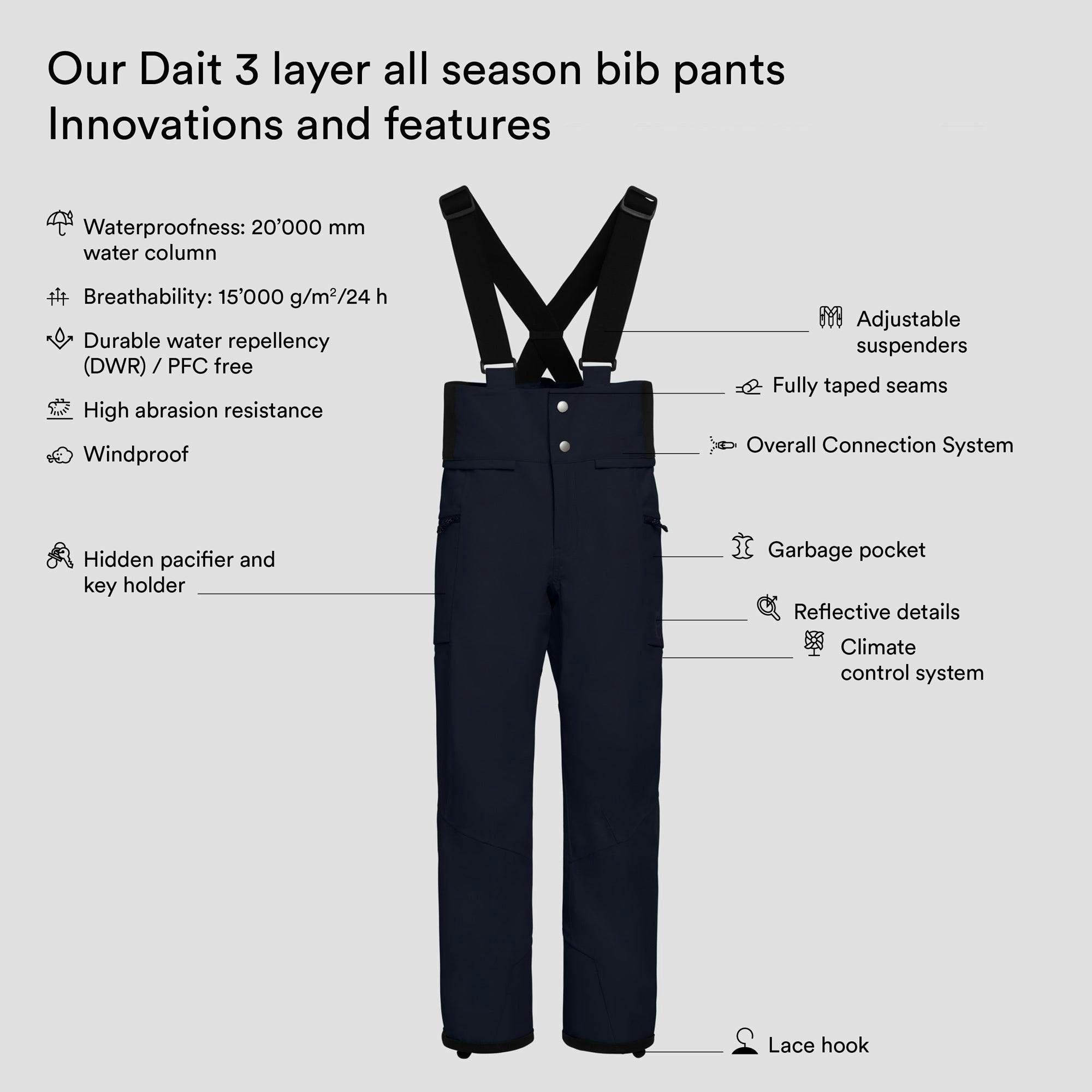 Dait All Season 3-Layer Waterproof Adjustable Bib Pants