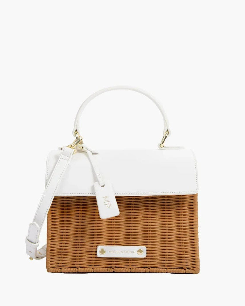 Mini Insulated Hand-Woven Wicker Lunchbox, Dark White