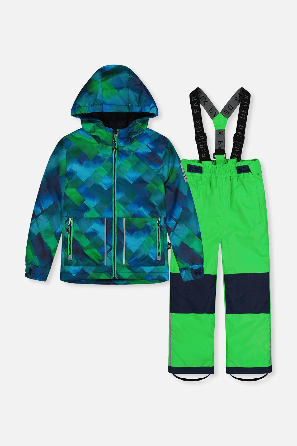 Light Weight Two Piece Chill Snowsuit Blue And Green Checkered Print