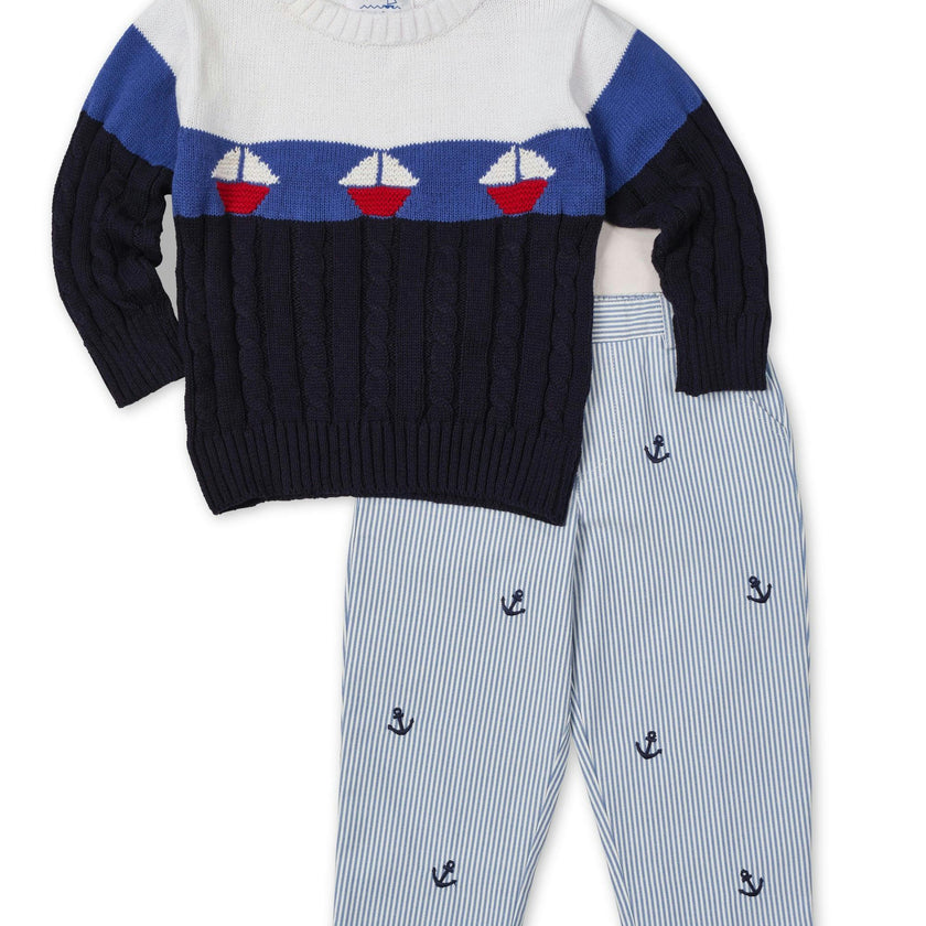 Stripe Fake Fly Pants With Anchors