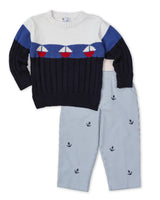 Stripe Fake Fly Pants With Anchors