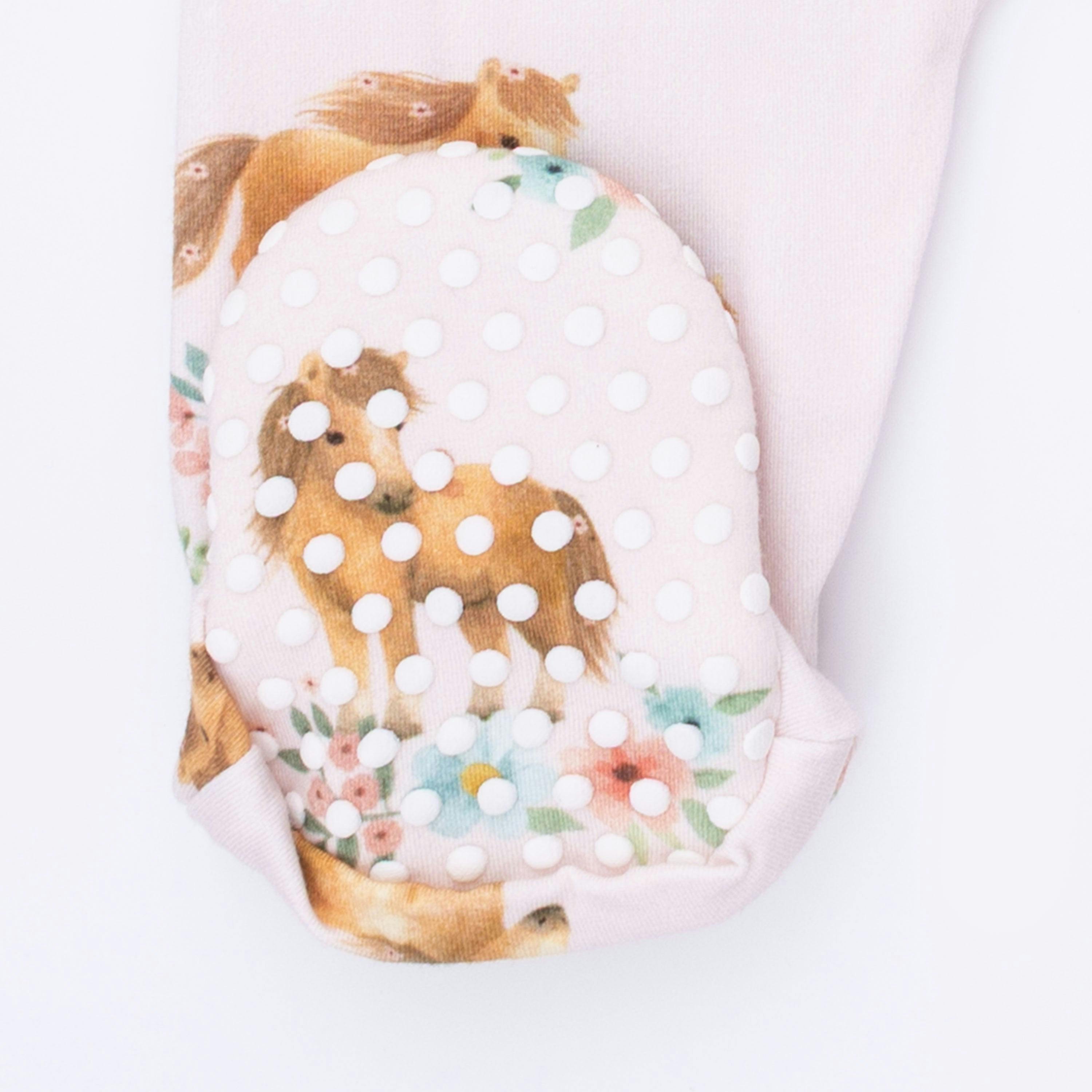 Pink Ponies - 2 Way Ruffle Back Zipper Footie