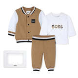 Beige Logo Baby Jacket Set