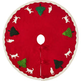 Cats and Green Trees Hand-Felted Christmas Tree Skirt - 60"