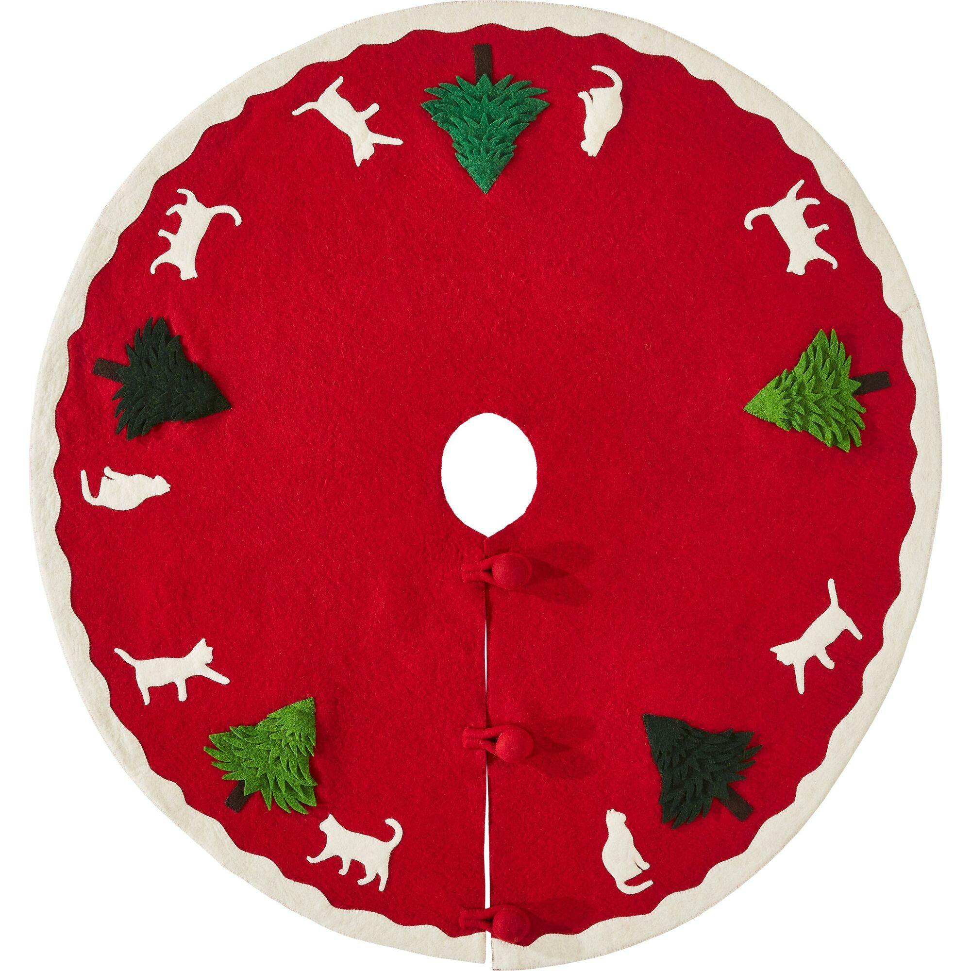 Cats and Green Trees Hand-Felted Christmas Tree Skirt - 60