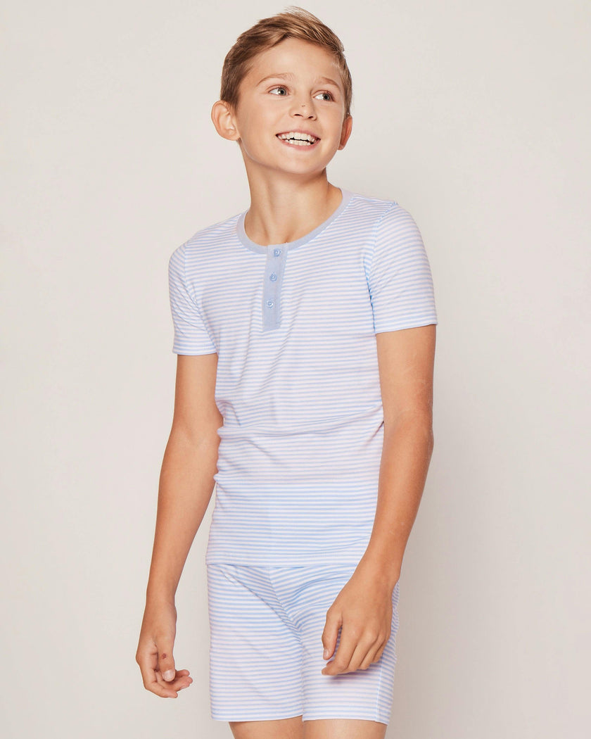 Kid's Pima Snug Fit Pajama Short Set in Blue Stripes