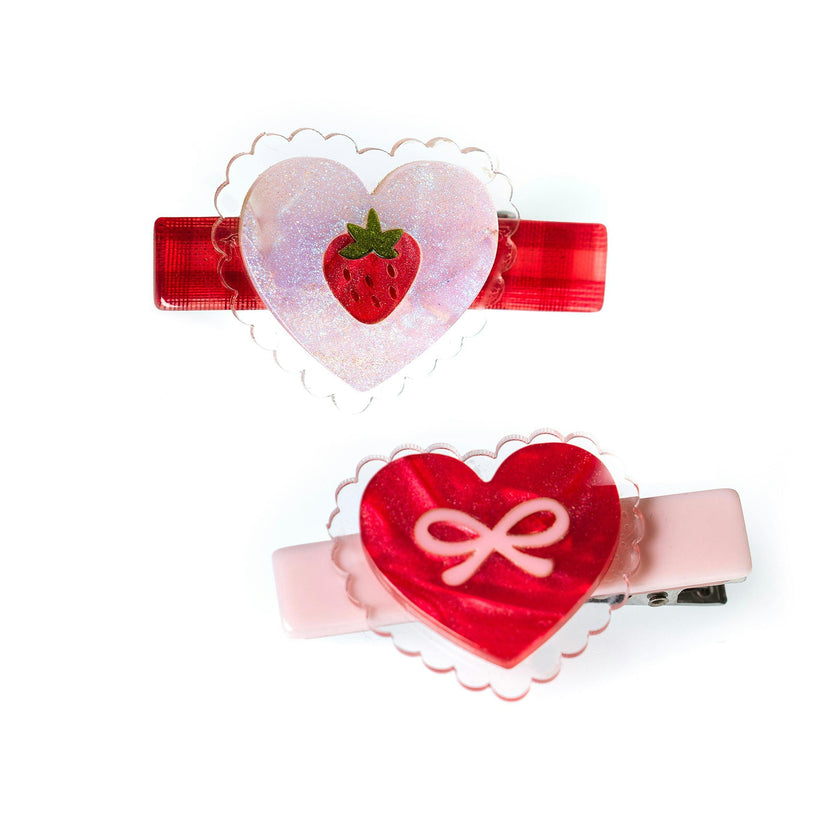 Sweetheart Strawberry Shimmer Hair Clips -VAL