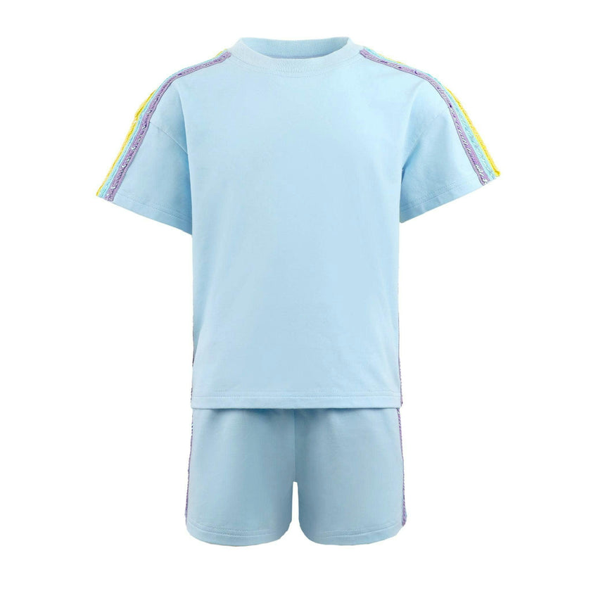 Blue Rainbow Stripe Short Set