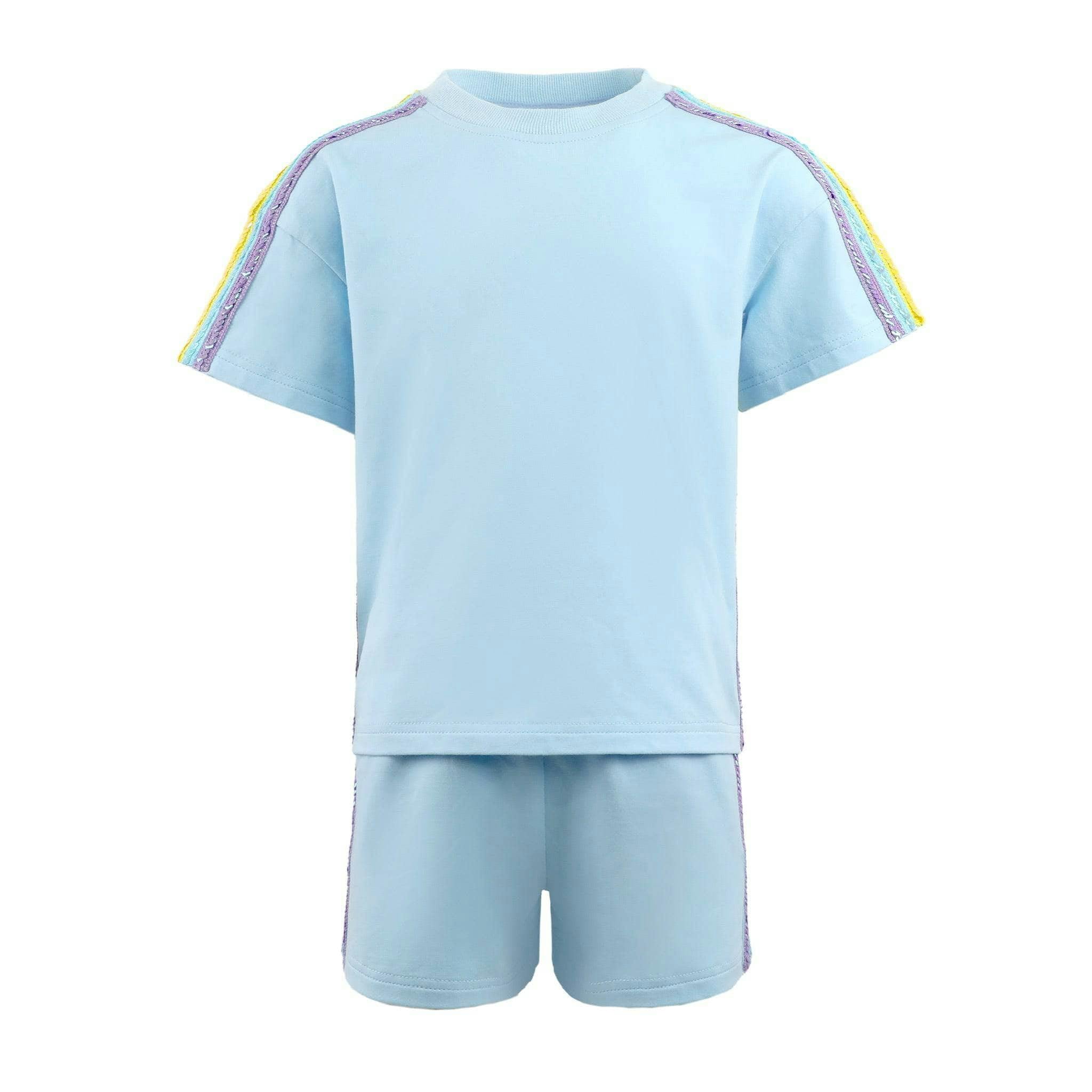 Blue Rainbow Stripe Short Set
