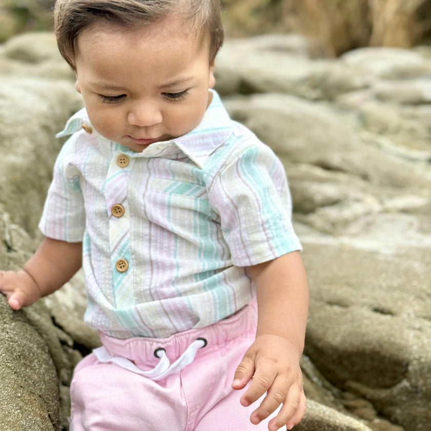 GREEN/GOLD STRIPE HELFORD WOVEN ONESIE
