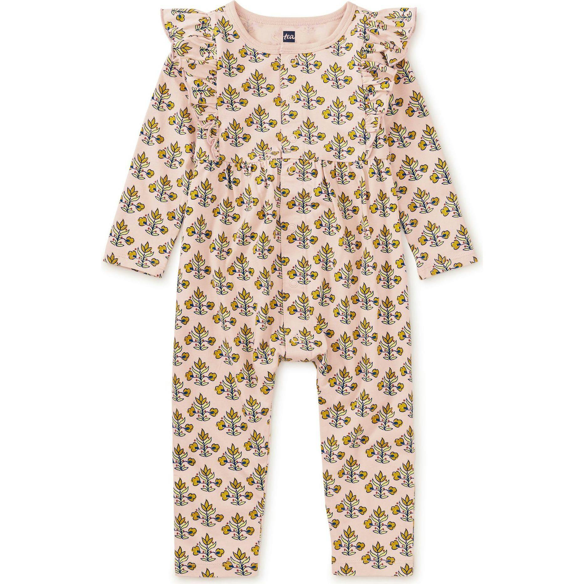 Babys Ruffle Envelope Neck Front Snap Romper, Multi