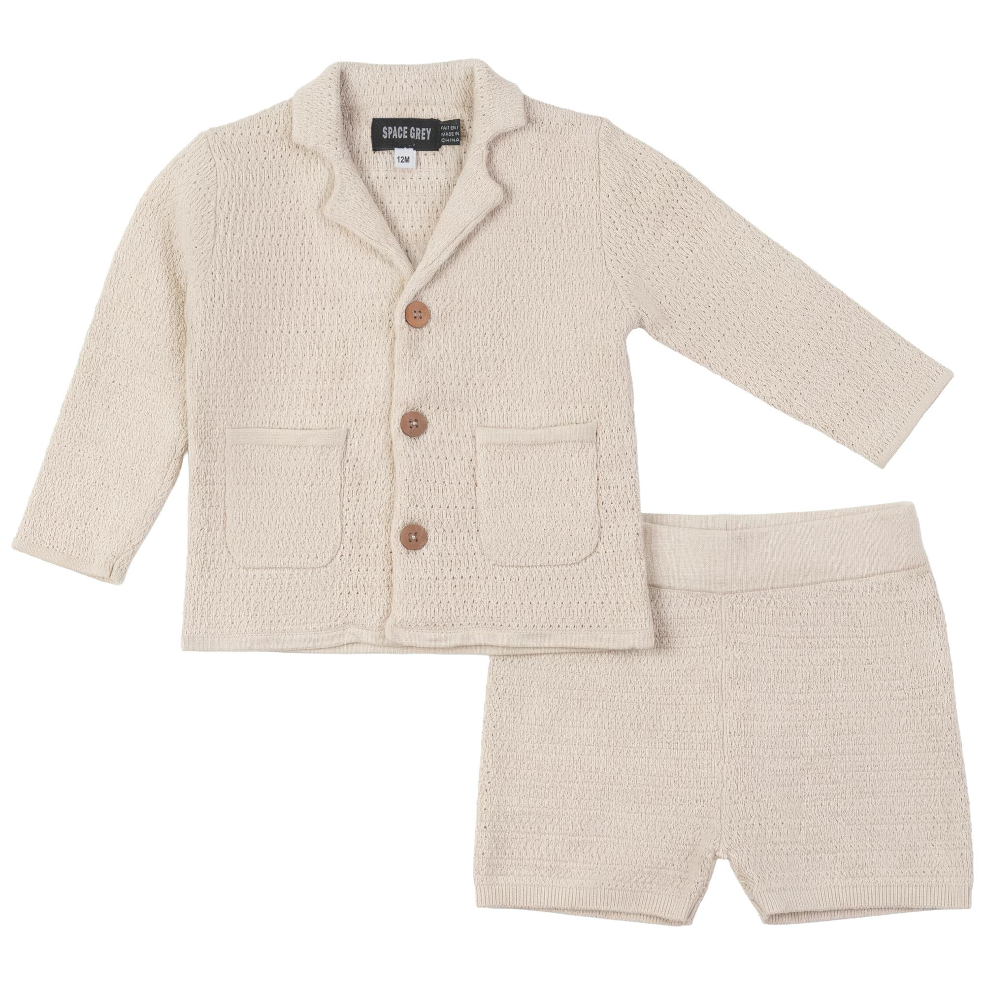 Textured Knit Blazer and Shorts Set