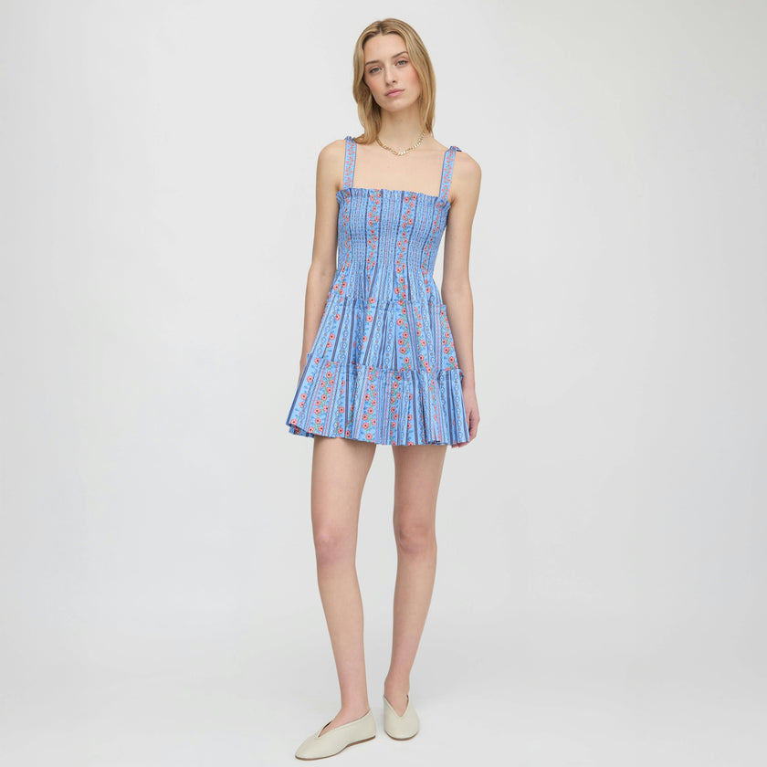 The Ribbon Charlotte Nap Dress - Blue Floral Batik Stripe