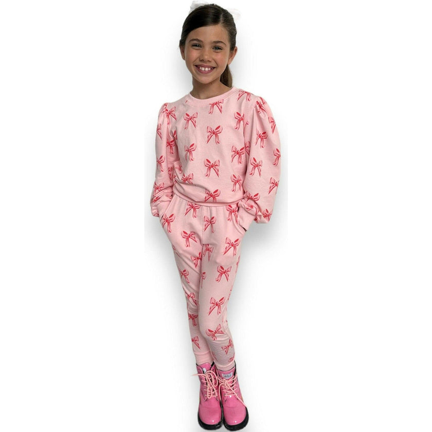 Ribbon Puff Sleeve Set Pink