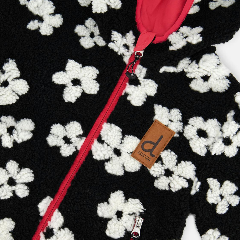 Reversible Mid-Season Jacket Pink And Black Printed Flowers