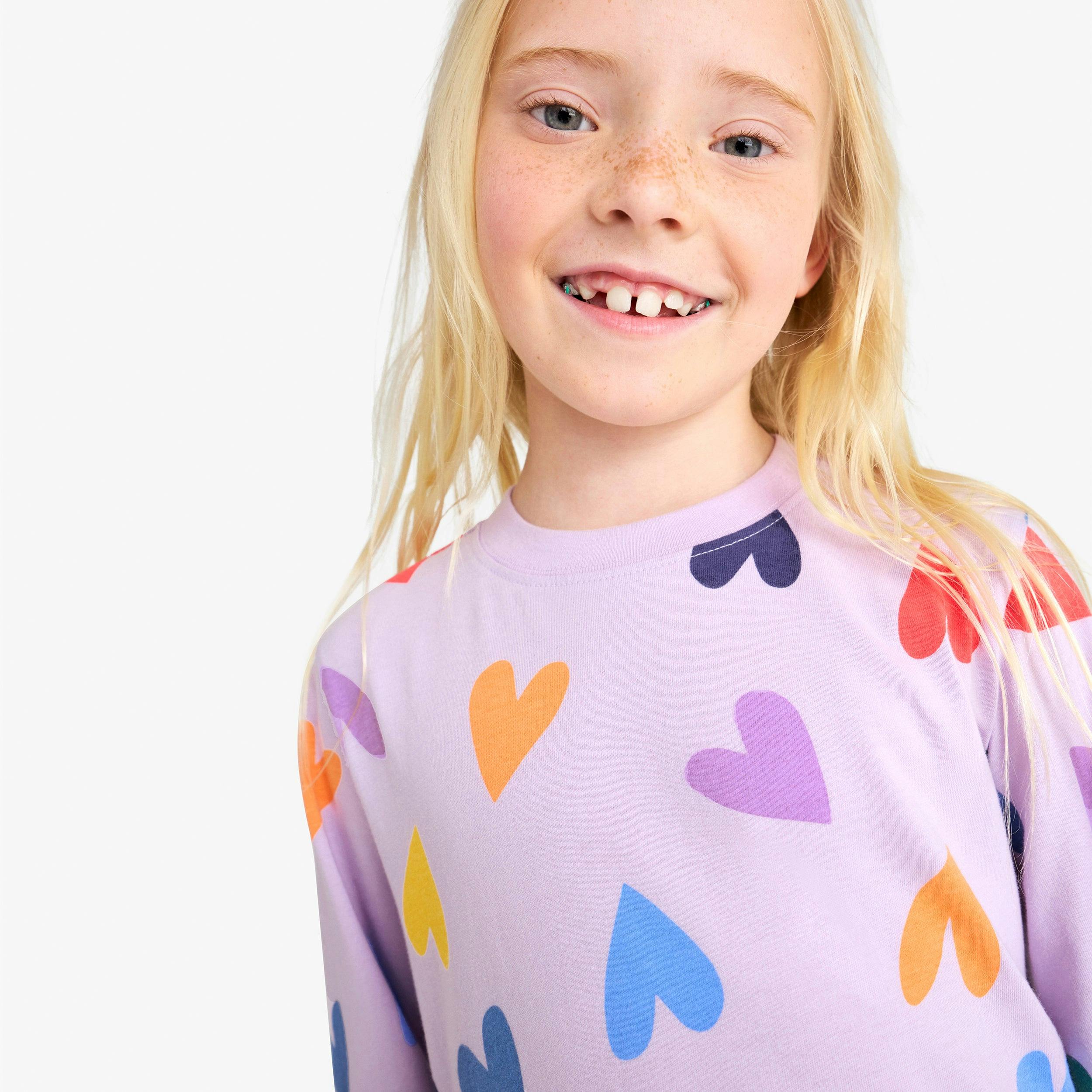 Kids long sleeve easy dress in rainbow hearts