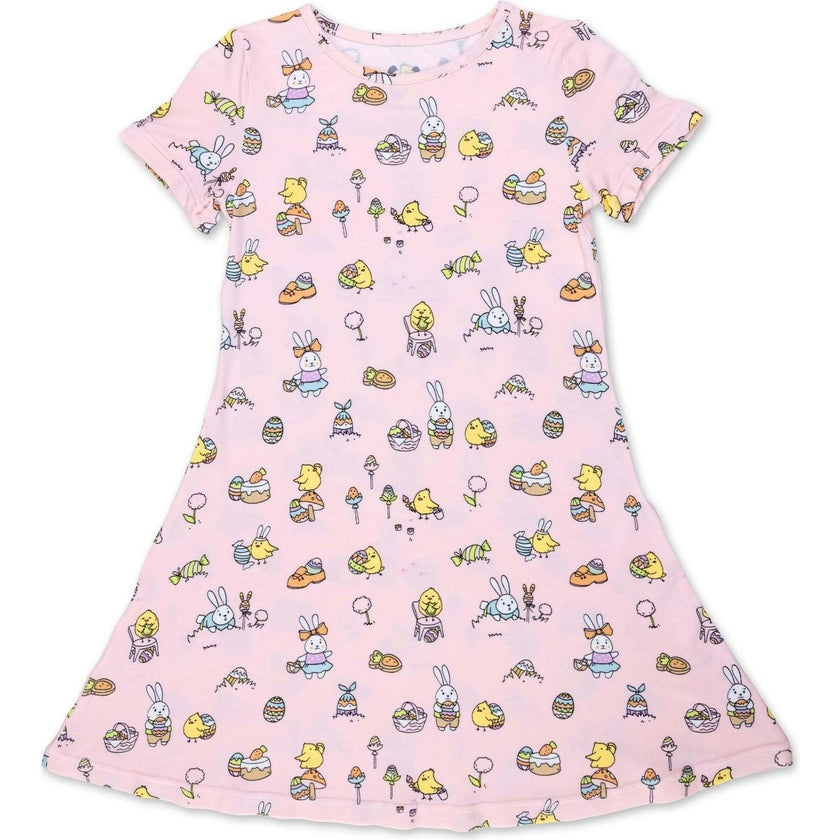 Easter Pink Bamboo Girls' Short Sleeve Dress