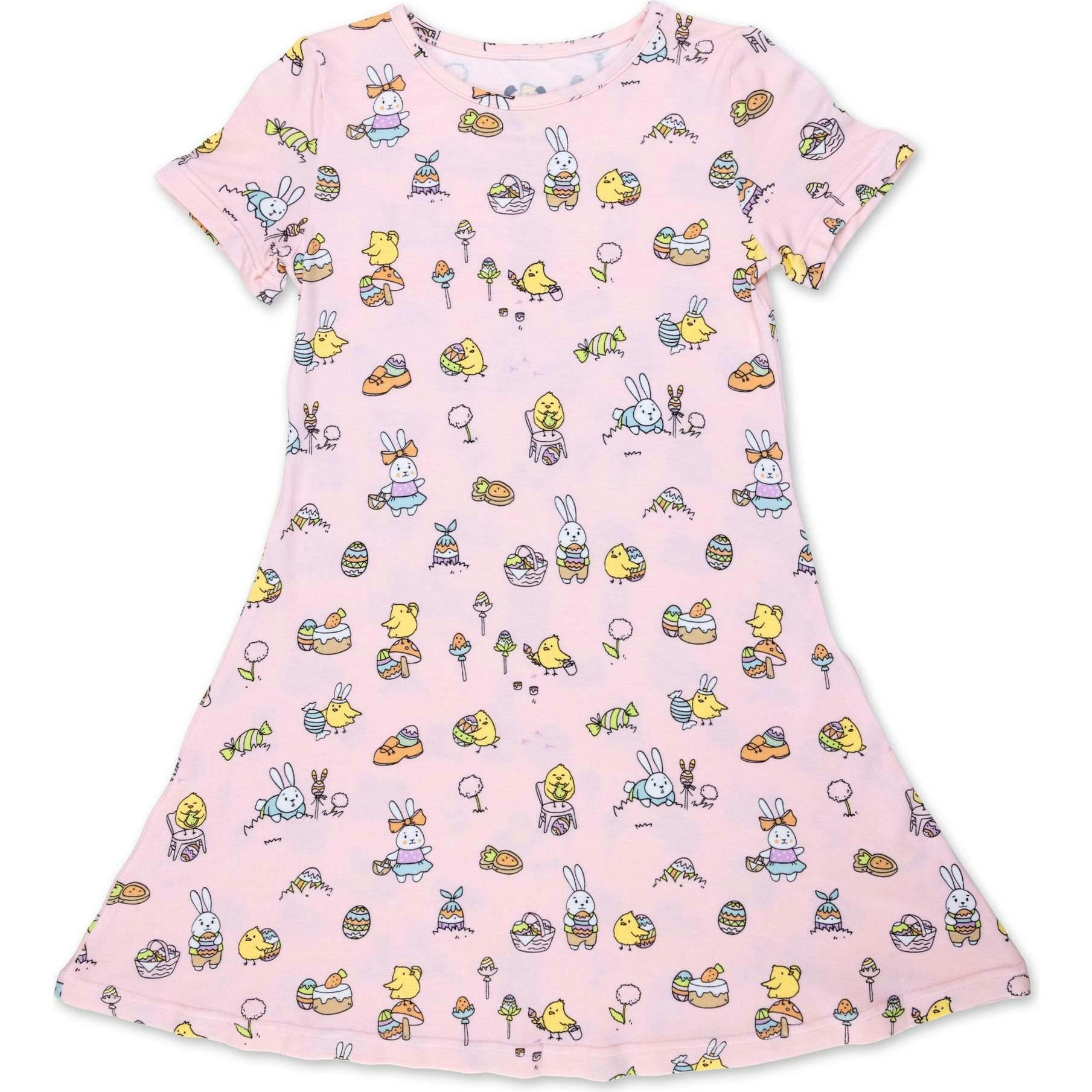 Easter Pink Bamboo Girls' Short Sleeve Dress