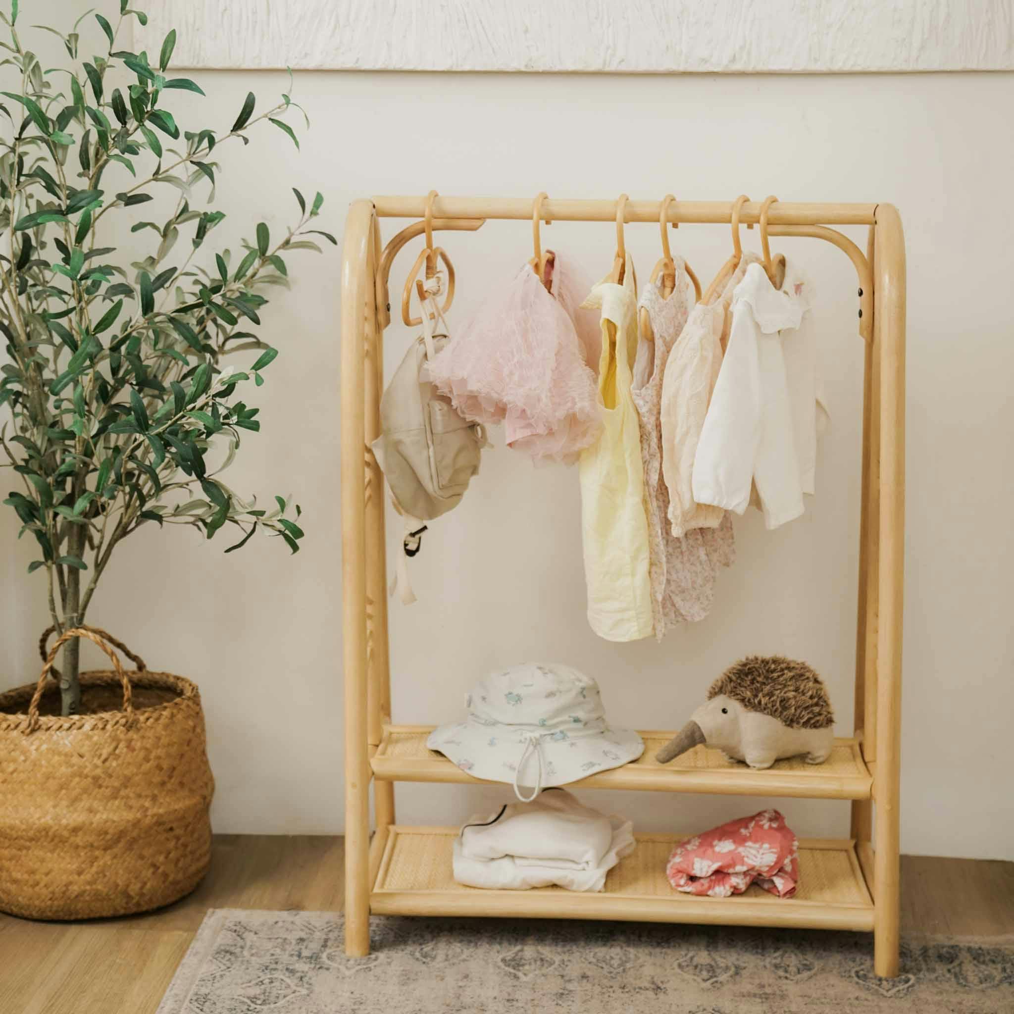 Handcrafted - Belle Kids Montessori Clothing Rack (Natural) - Rattan Wicker