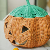 Handcrafted - Pumpkin Face Basket - Rattan Wicker
