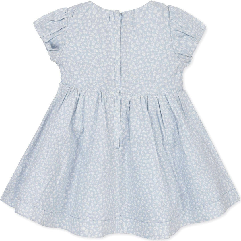Linen Smocked Puff Sleeve Dress, Blue