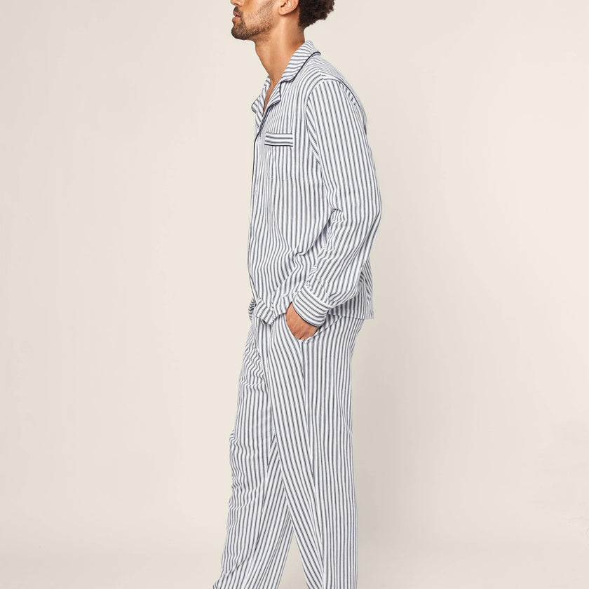 Men's Pima Pajama Set in Navy French Ticking
