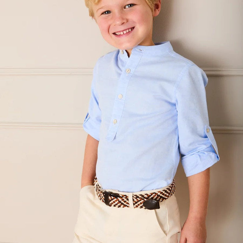 Mao Collar Linen Blend Shirt in Blue (18mths- 10yrs)