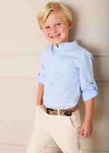 Mao Collar Linen Blend Shirt in Blue (18mths- 10yrs)