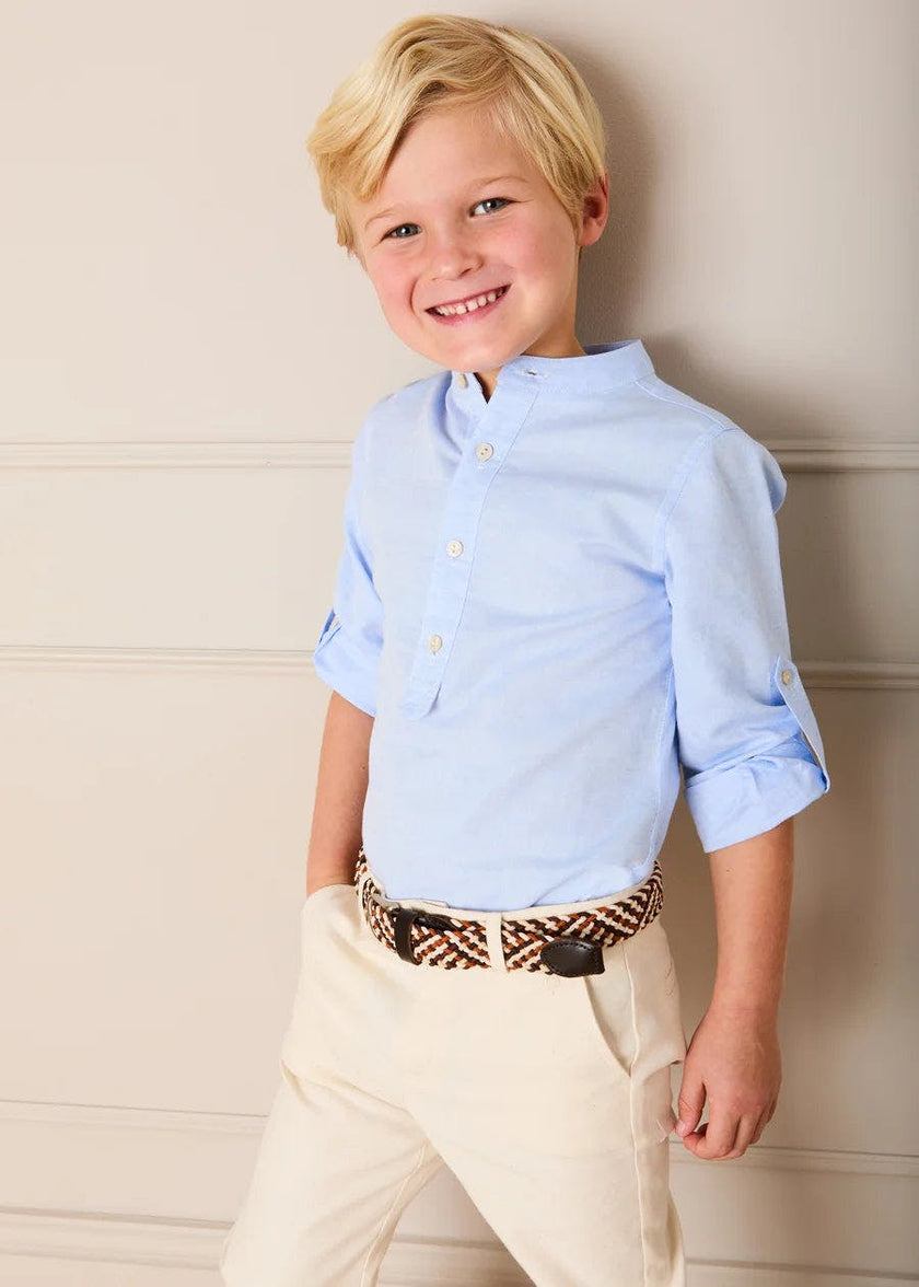 Mao Collar Linen Blend Shirt in Blue (18mths- 10yrs)