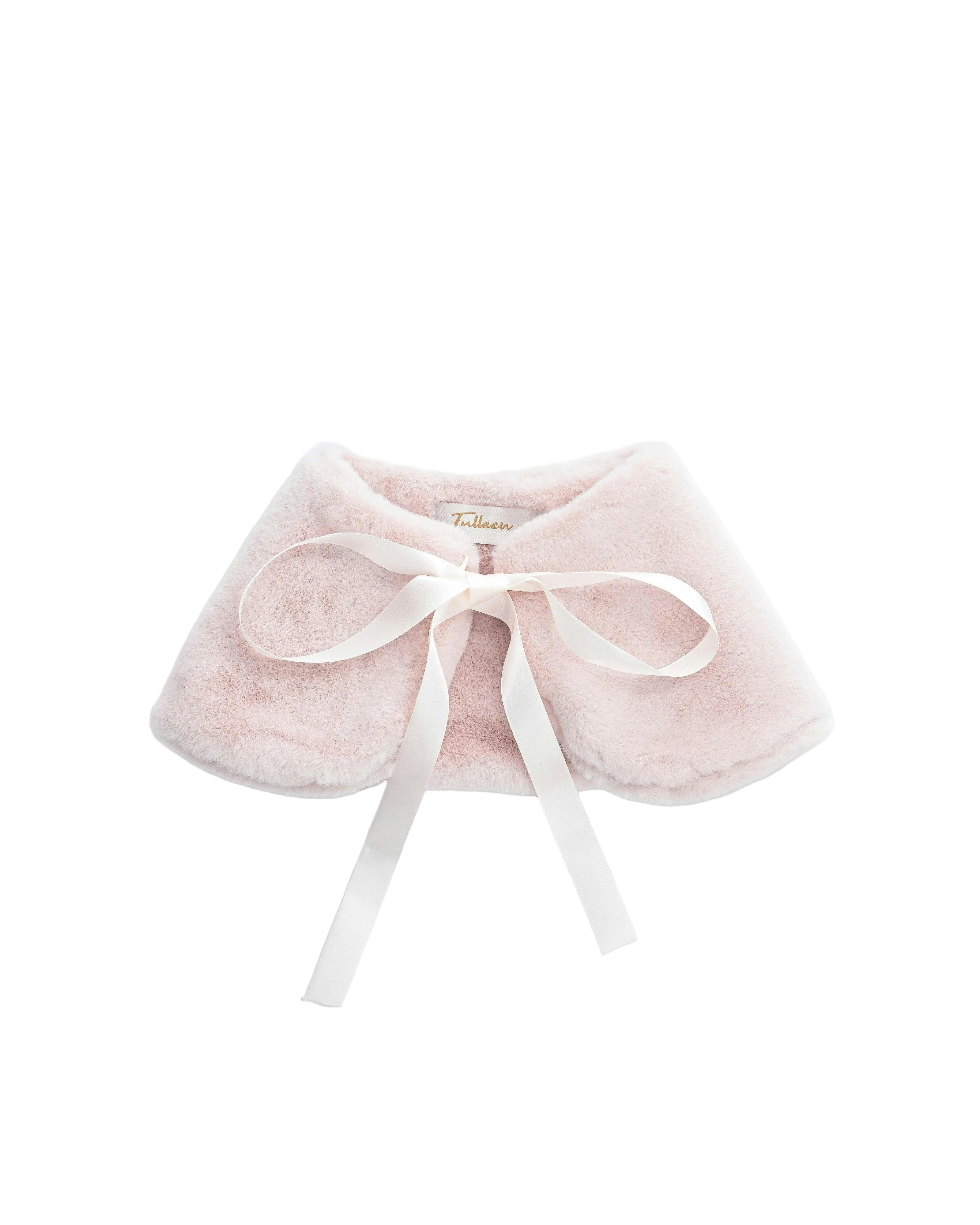 Pink Ribbon-Tie Faux Fur Collar